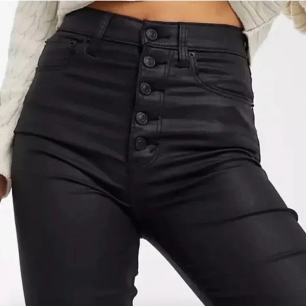Abercrombie & Fitch Black Coated The Ankle Straight Ultra High Rise Jeans 29/8R - Picture 3 of 10